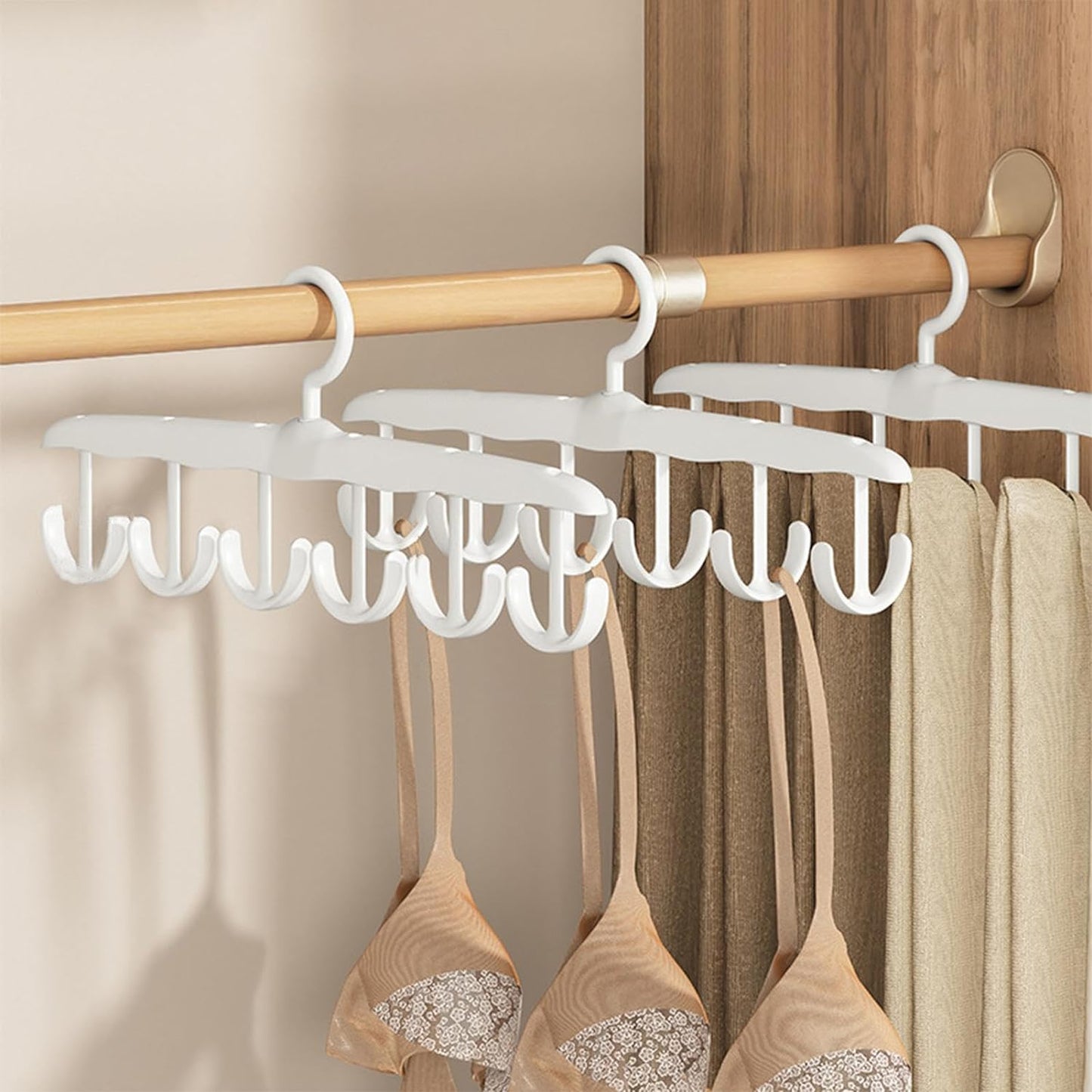 Wukusy 12-hook rotatable wood tank top hanger for closet storage, space-saving home organization for dorms and apartments.