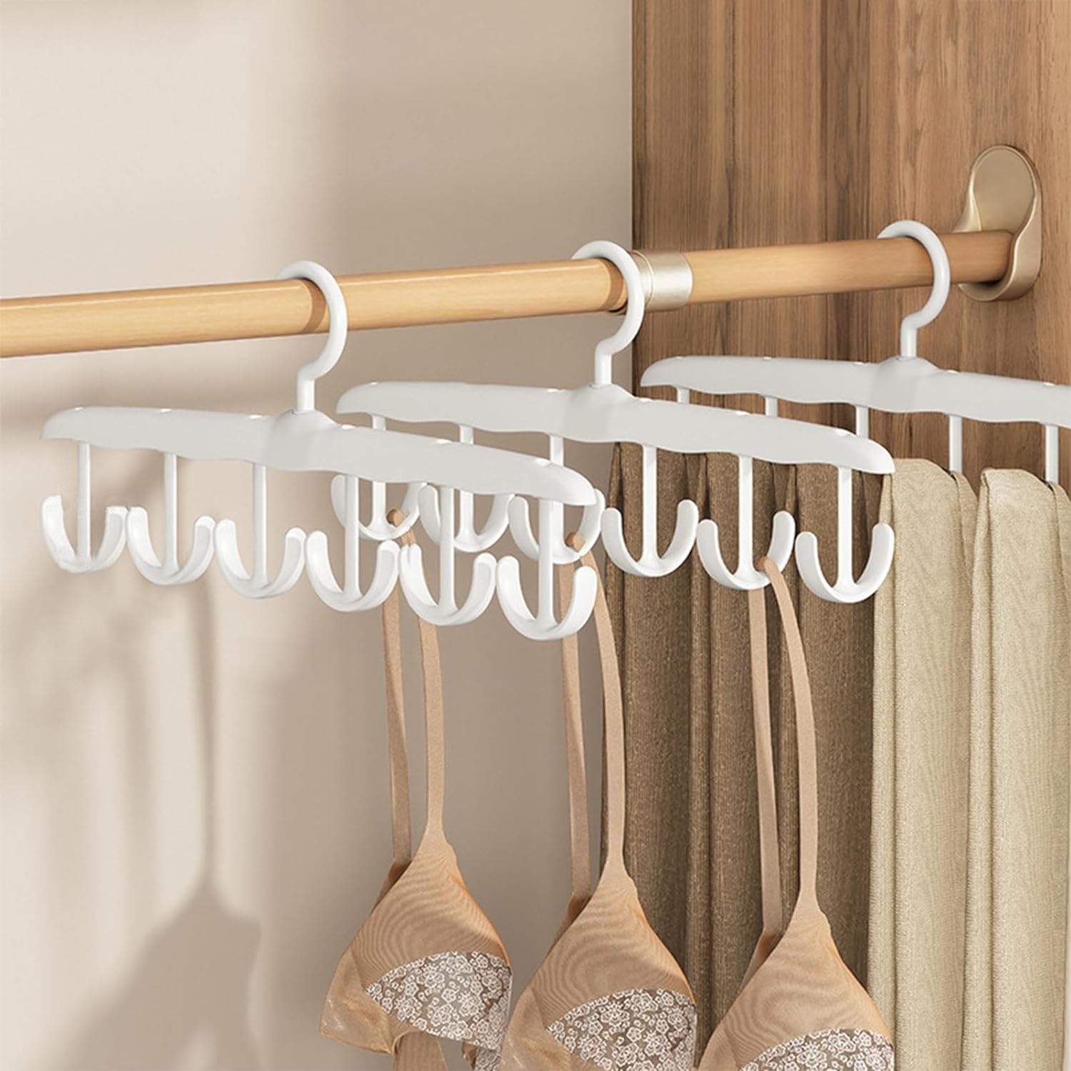 Wukusy 12-hook rotatable wood tank top hanger for closet storage, space-saving home organization for dorms and apartments.