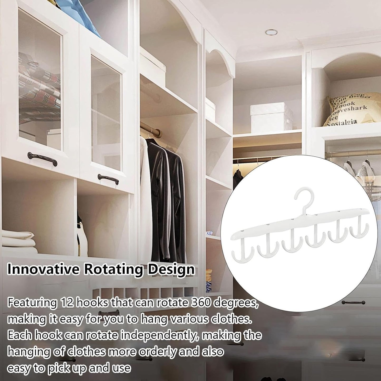 Wukusy 12-hook rotatable wooden tank top hanger for closet organization and space-saving storage in dorms and apartments.