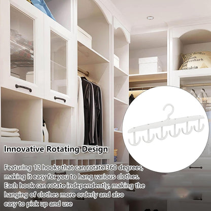 Wukusy 12-hook rotatable wooden tank top hanger for closet organization and space-saving storage in dorms and apartments.