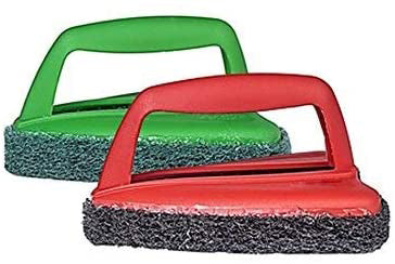 Wukusy bathroom brush with abrasive scrubber for effective tile cleaning, featuring a durable handle and strong cleaning bristles.