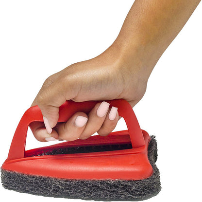 Wukusy bathroom brush with abrasive scrubber for effective tile cleaning, featuring a sturdy handle and cleaning bristles.