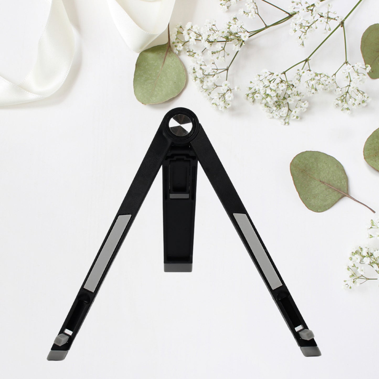 Wukusy 1430 Slim Tablet Stand, adjustable foldable mobile scaffold for home improvement, holding a tablet securely.