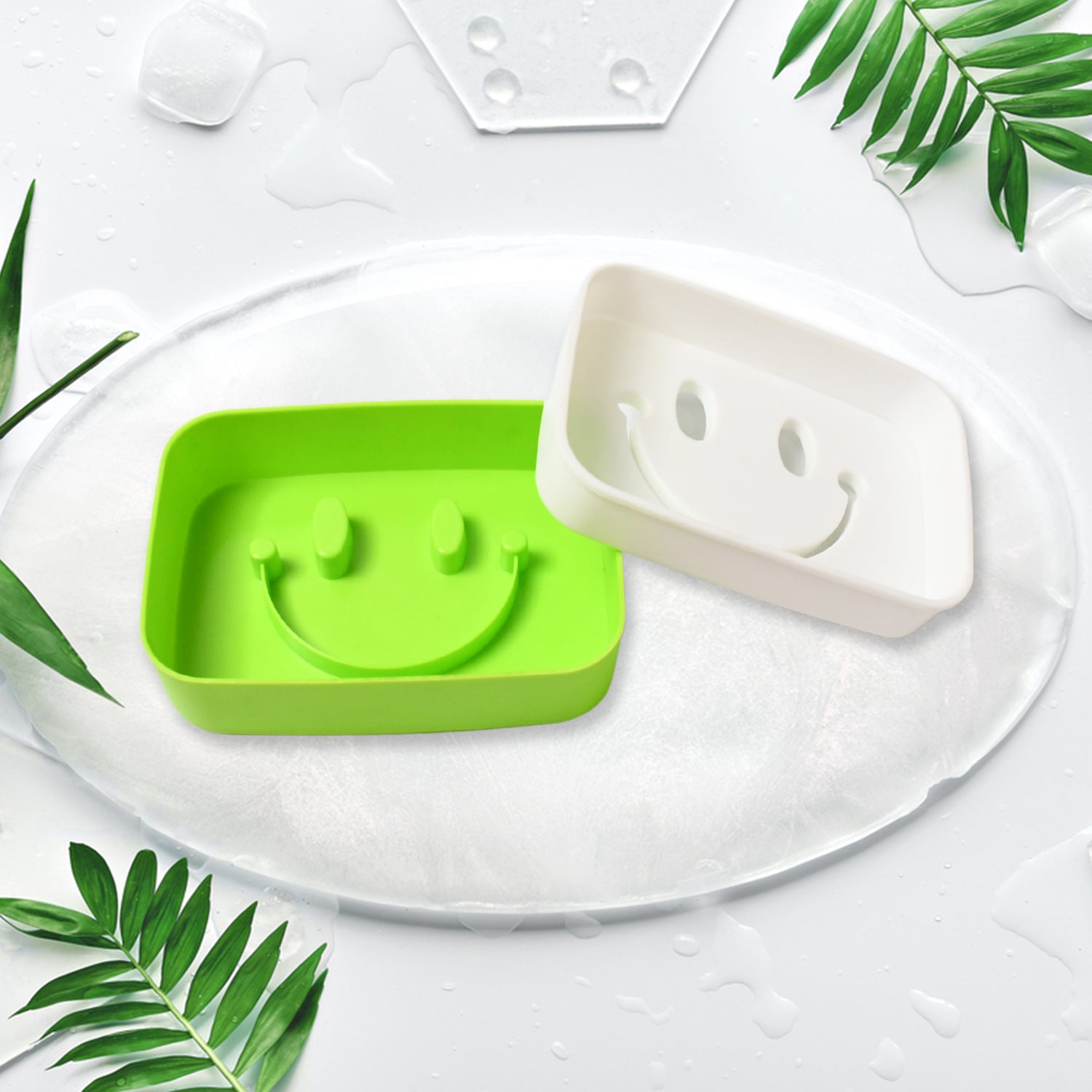Wukusy 14500 portable travel home box with a cute cartoon smile face soap dish and draining holder for home or travel use.
