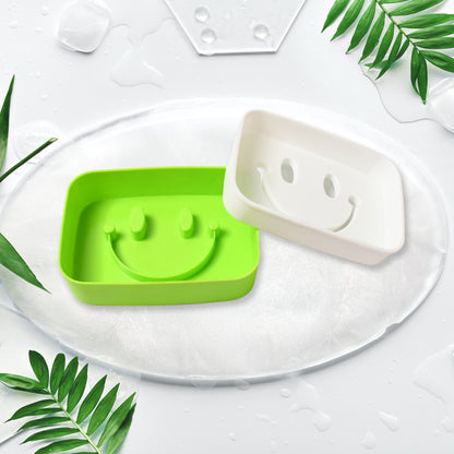 Wukusy 14500 portable travel home box with a cute cartoon smile face soap dish and draining holder for home or travel use.