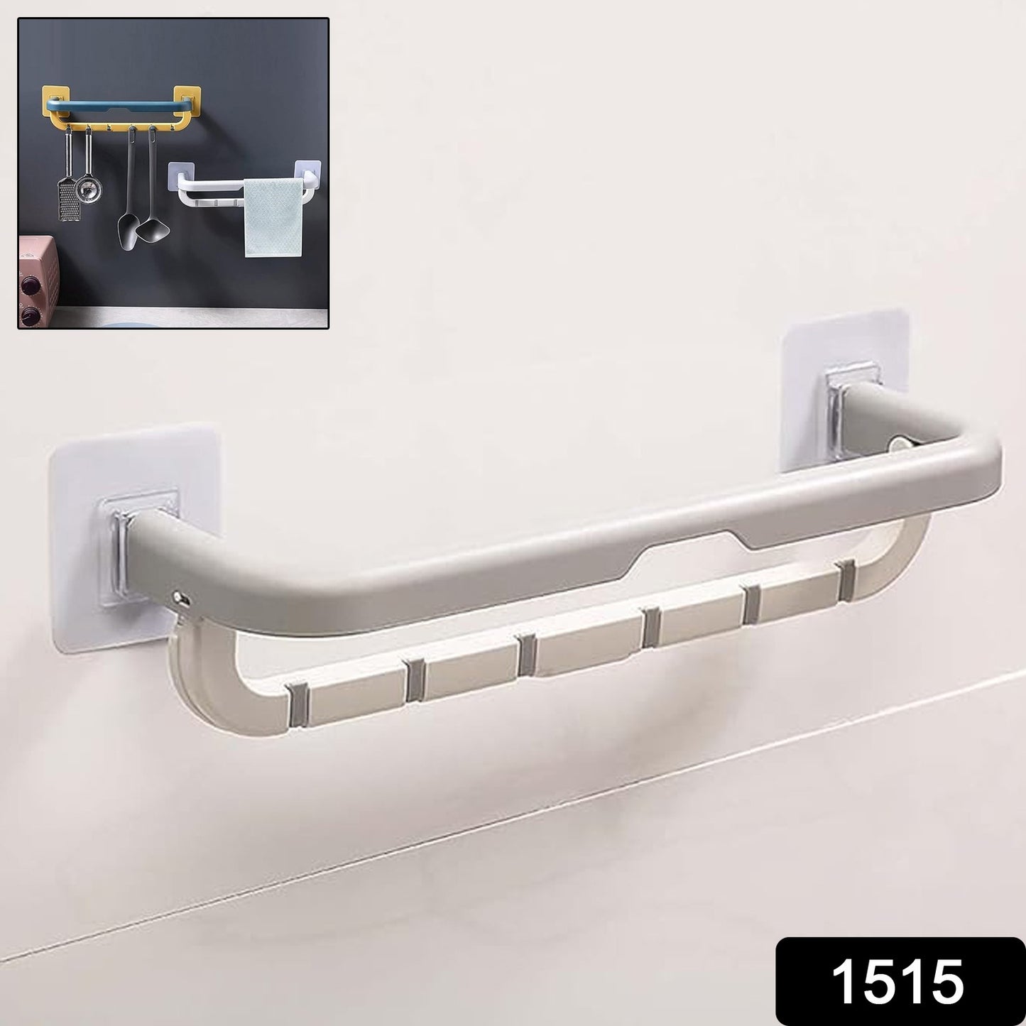Wukusy wall-mounted double bar towel holder with hooks, adjustable kitchen and bathroom towel rack, folding towel shelf.