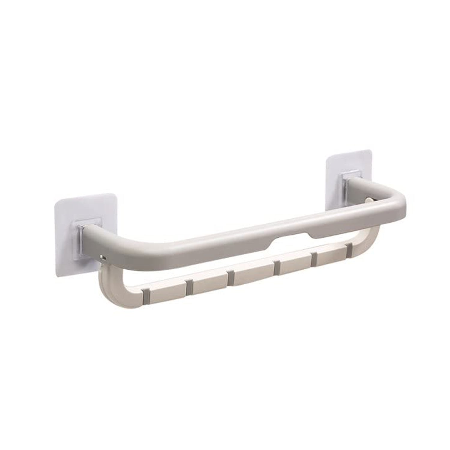Wukusy wall-mounted double bar towel holder with hooks, adjustable multifunctional rack for kitchen and bathroom use.