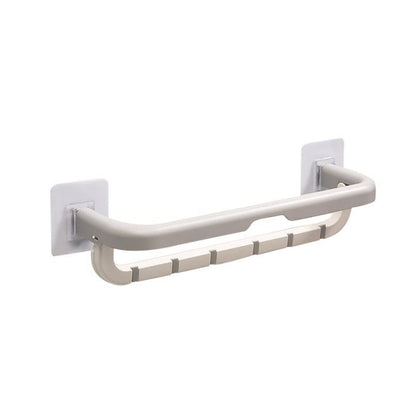 Wukusy wall-mounted double bar towel holder with hooks, adjustable multifunctional rack for kitchen and bathroom use.