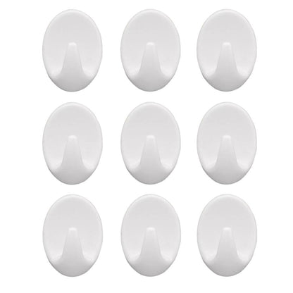 Wukusy 1544 self-adhesive plastic wall hook set with nine hooks, ideal for home and kitchen organization and storage.
