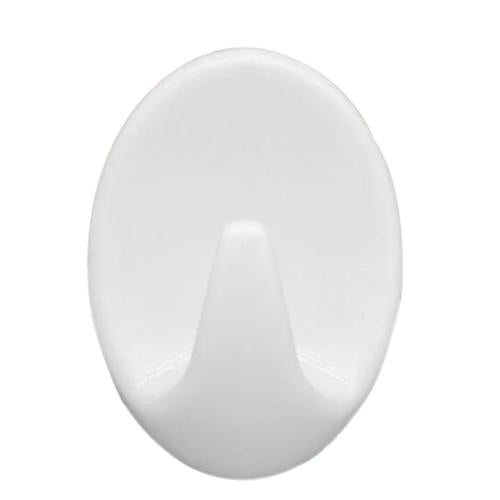 Set of nine Wukusy self-adhesive plastic wall hooks for home and kitchen organization, mounted on a wall in a modern setting.