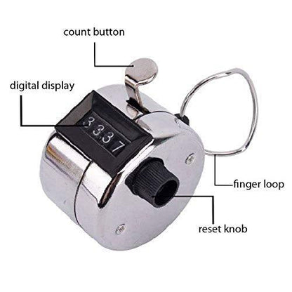 Wukusy 1550 4-digits handheld tally counter with clicker for counting, used for home improvement and inventory tracking.