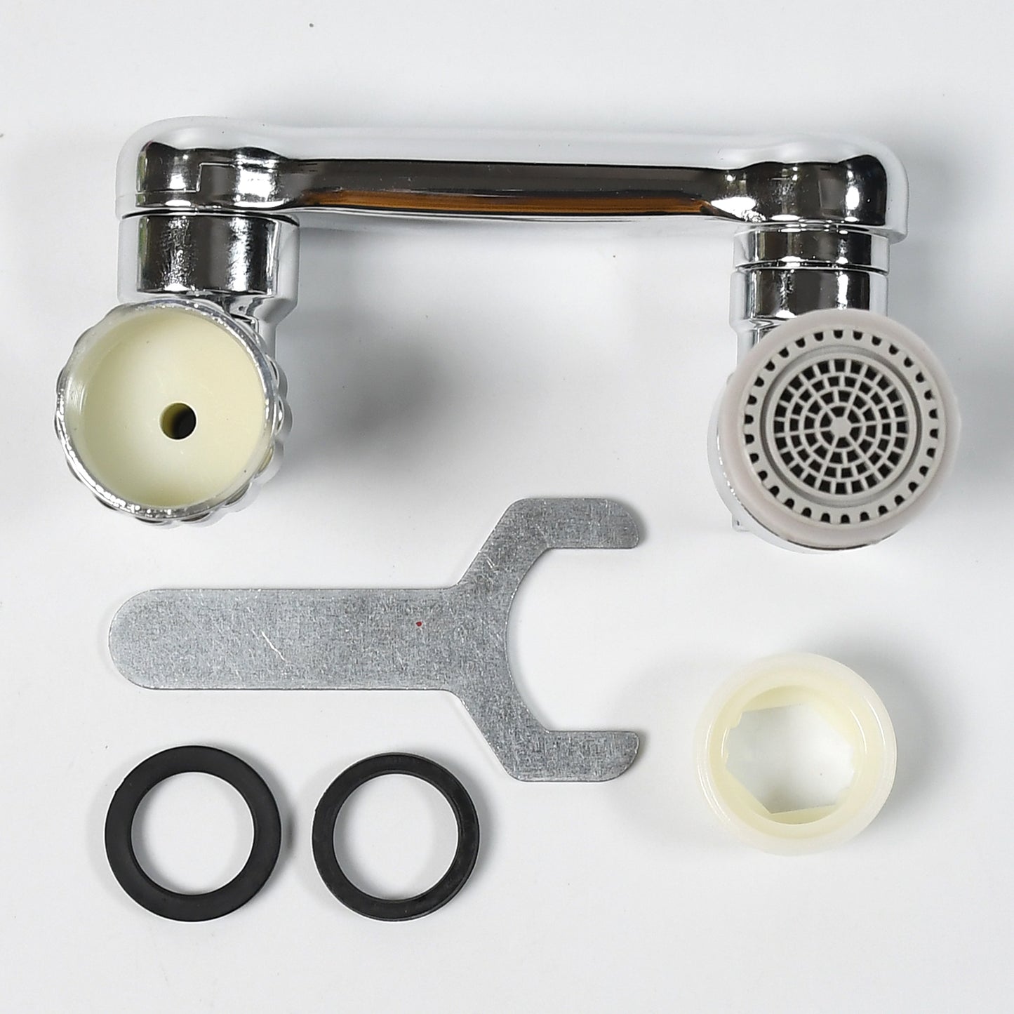Wukusy 1552 Splash Faucet Filter with rotating sprayer head, double O-ring design, for bathroom and kitchen sink water saving.