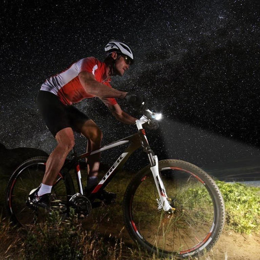 Wukusy 1562 rechargeable bicycle LED bright light mounted on bike handlebar for visibility and safety.