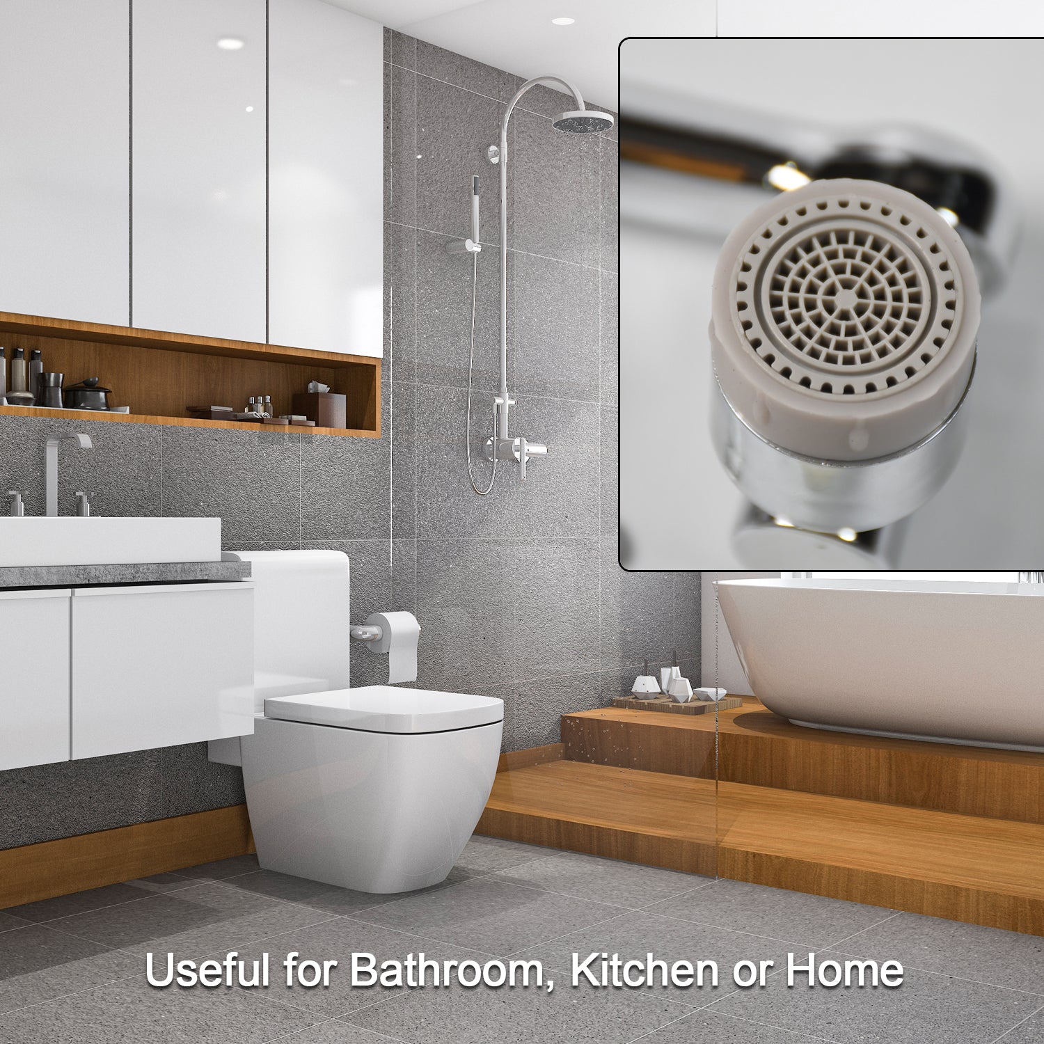 Wukusy 1570 Splash Faucet Filter and Sprayer Head, rotating kitchen or bathroom sink aerator with double O-ring design and water-saving features.