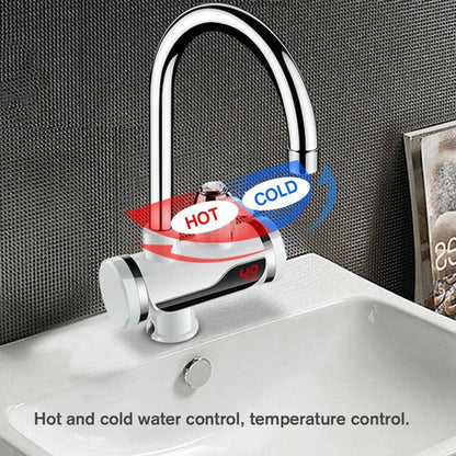 Wukusy stainless steel LED digital display electric water heater faucet with instant heating for home improvement.