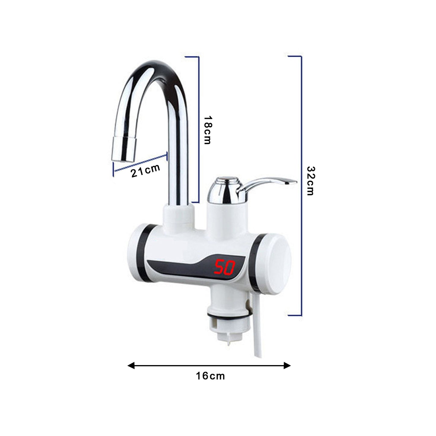 Wukusy stainless steel LED digital display electric water heater faucet with instant heating for home improvement.