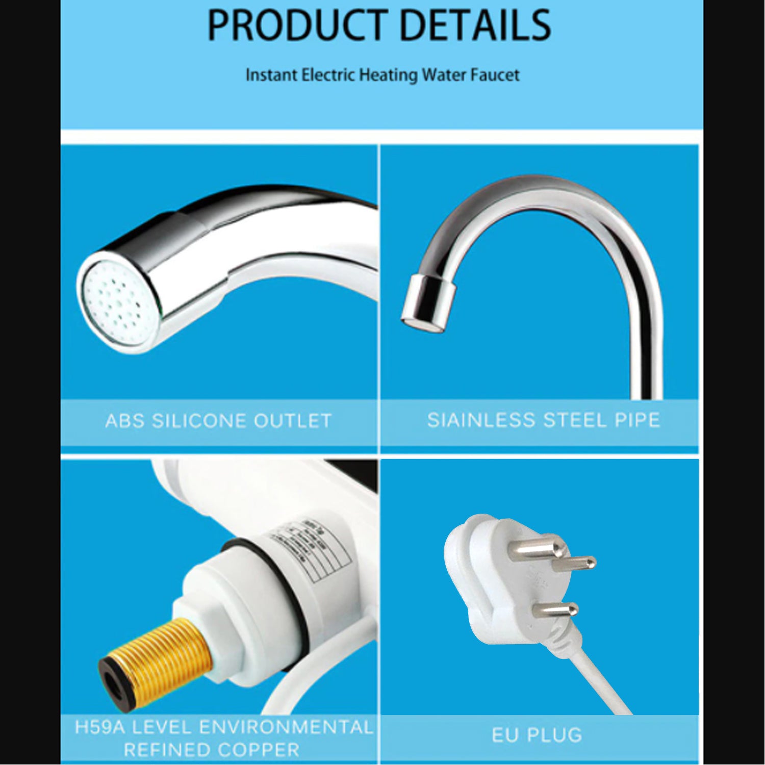 Stainless steel Wukusy electric water heater faucet with LED digital display and instant heating for home improvement.