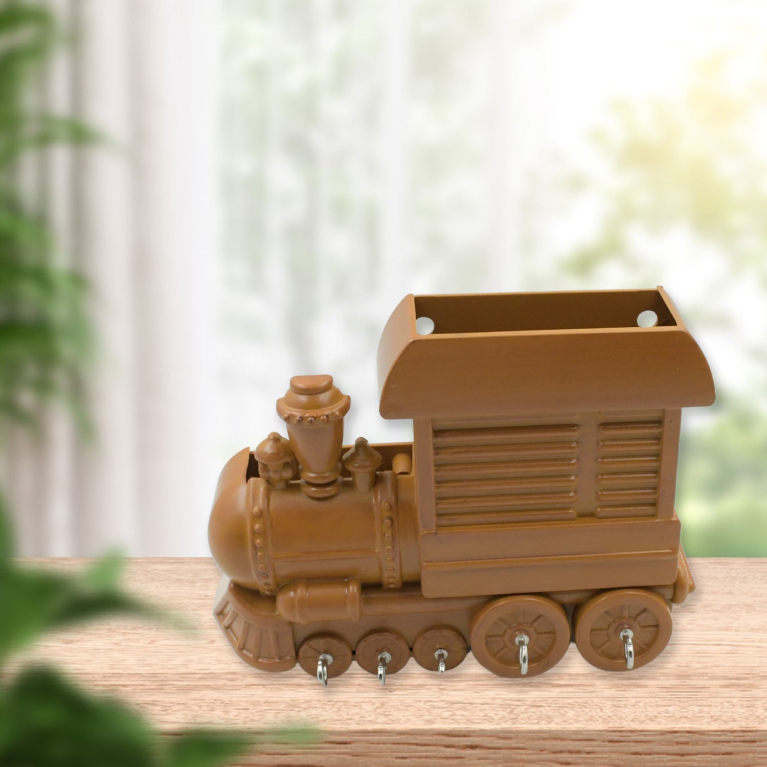 Wukusy plastic train engine key holder with decorative design, mounted for home or office, organizes keys securely.
