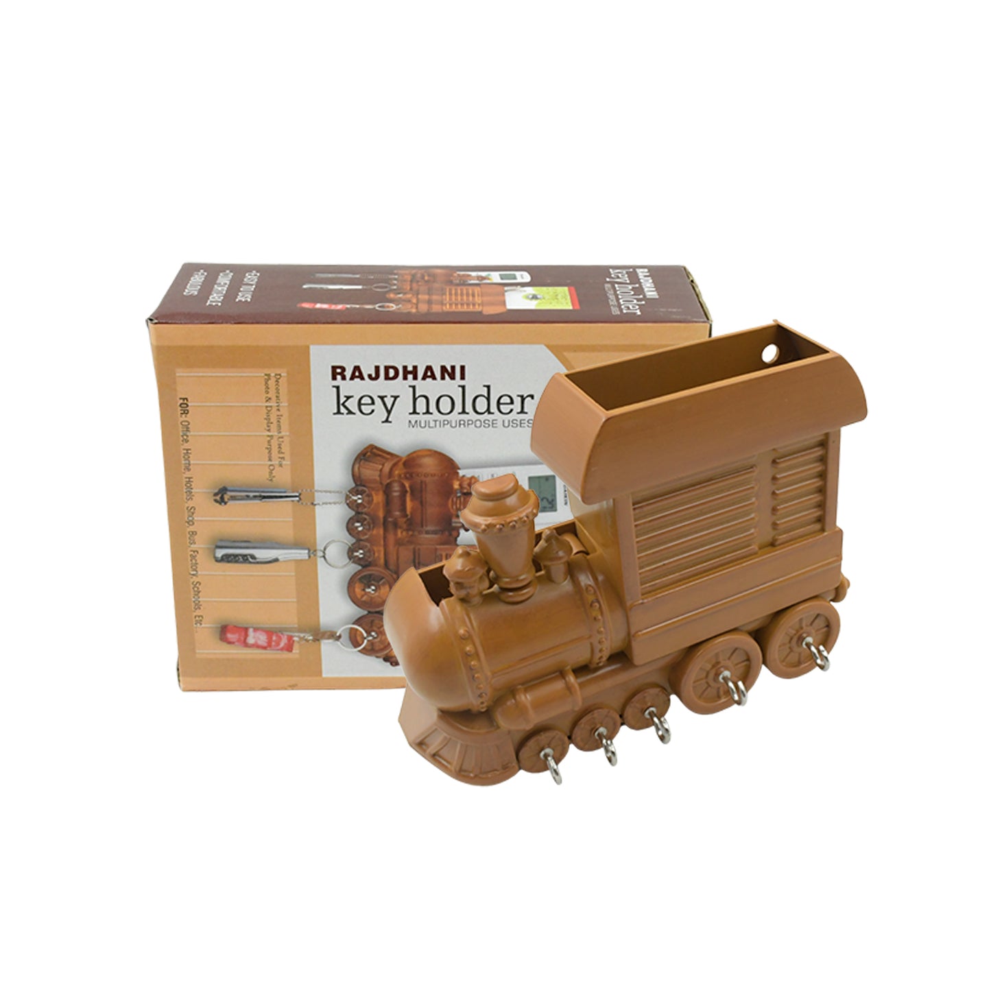 Wukusy plastic train engine key holder, decorative wall-mounted key organizer for home or office storage, antique style.