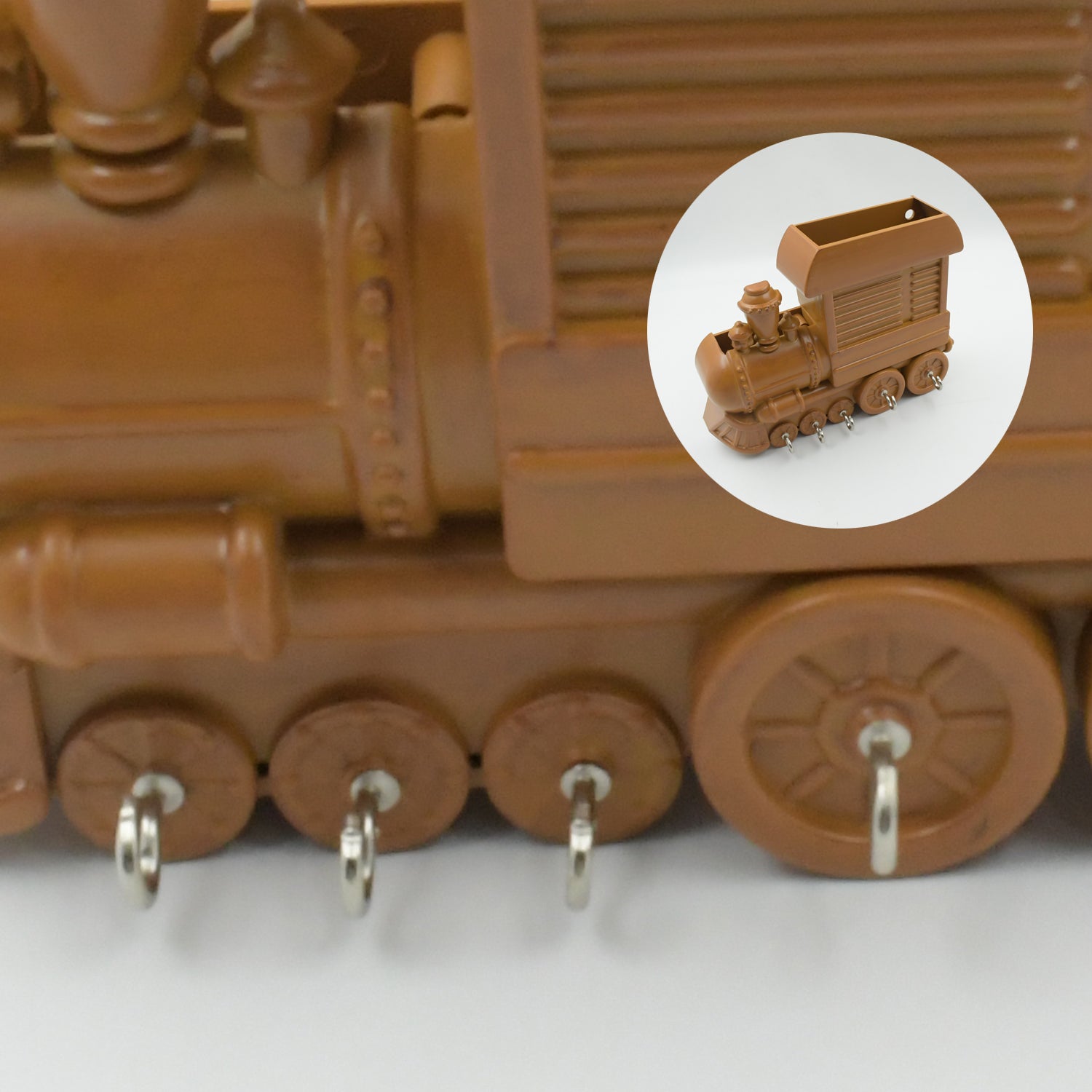 Wukusy plastic train engine key holder mounted on wall, decorative key organizer for home or office storage and display.