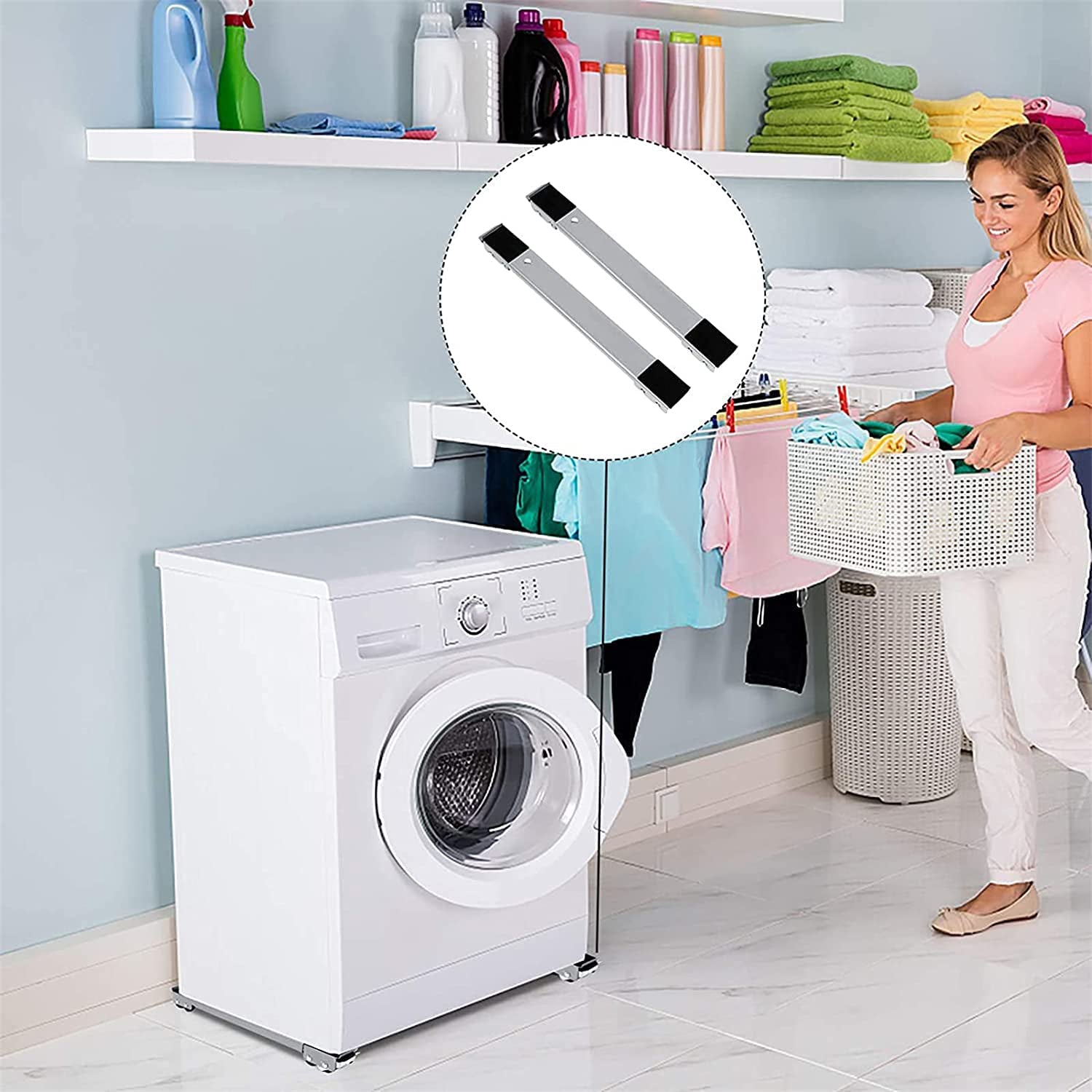 Wukusy 2-piece heavy-duty castor wheels for furniture moving, durable metal construction with rubber wheels for smooth sliding.