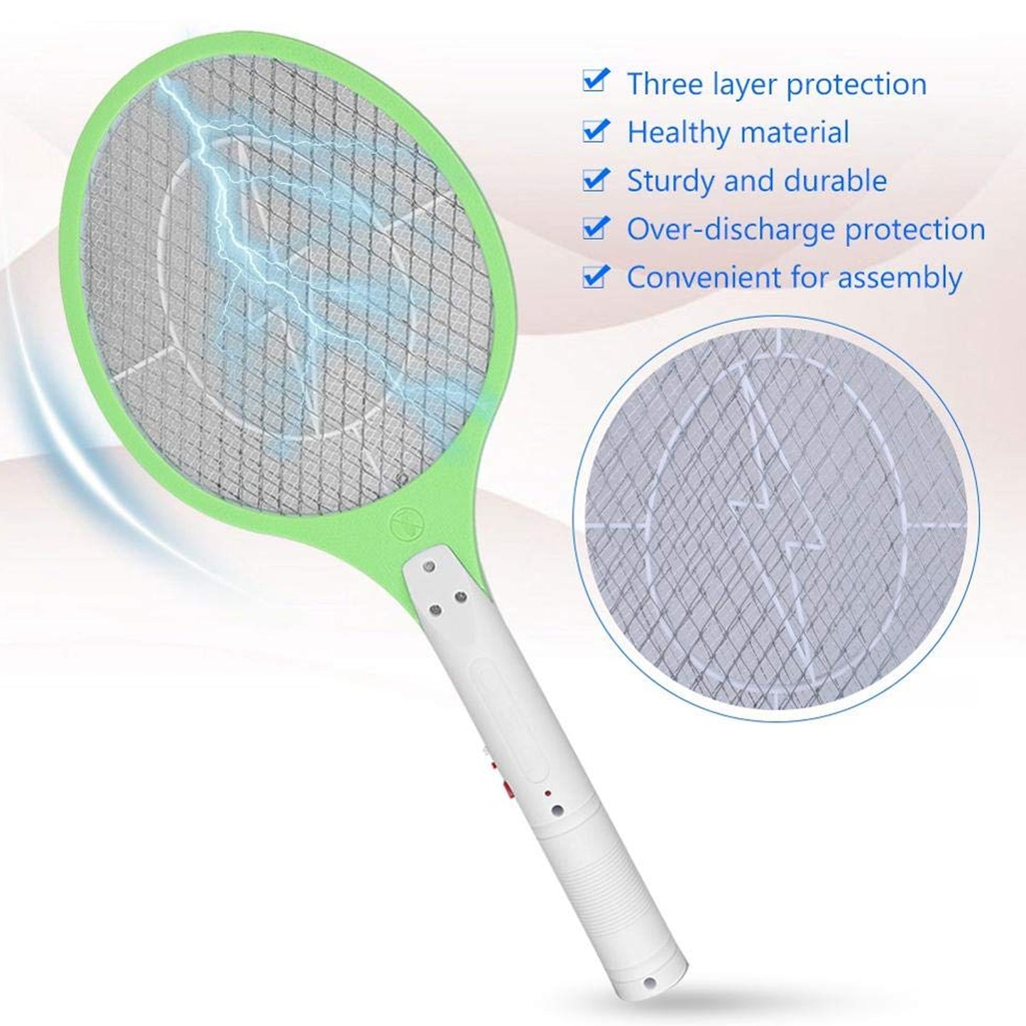 Wukusy rechargeable electric mosquito killer racket, handheld fly swatter with battery, designed for home insect control.