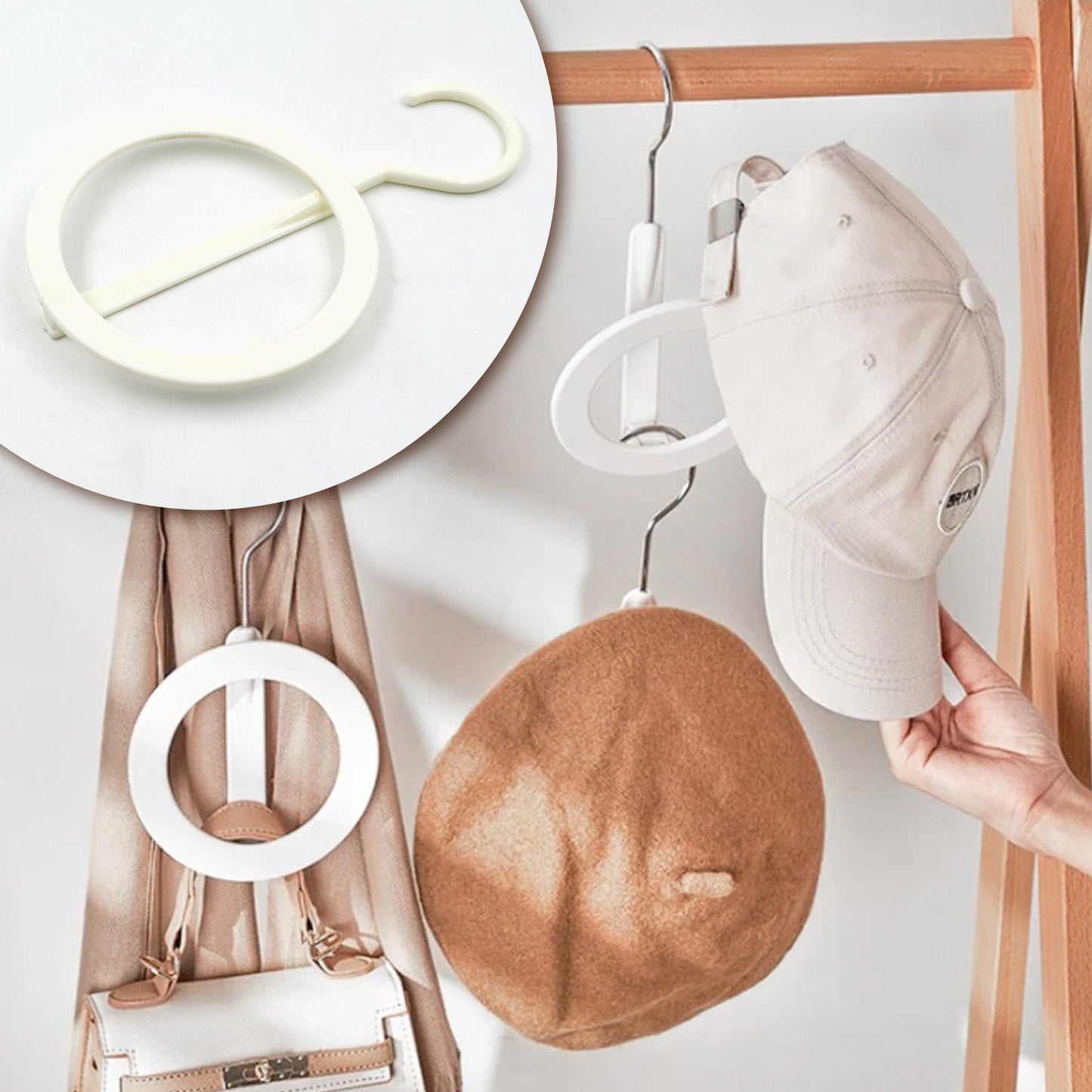 Wukusy plastic circle hanger with hooks for hats, towels, bags, and closet organization on wall or door storage.