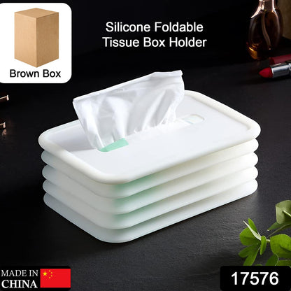 Wukusy silicone tissue holder in cube shape for bathroom, office, car, or bedroom; keeps tissues organized and accessible.