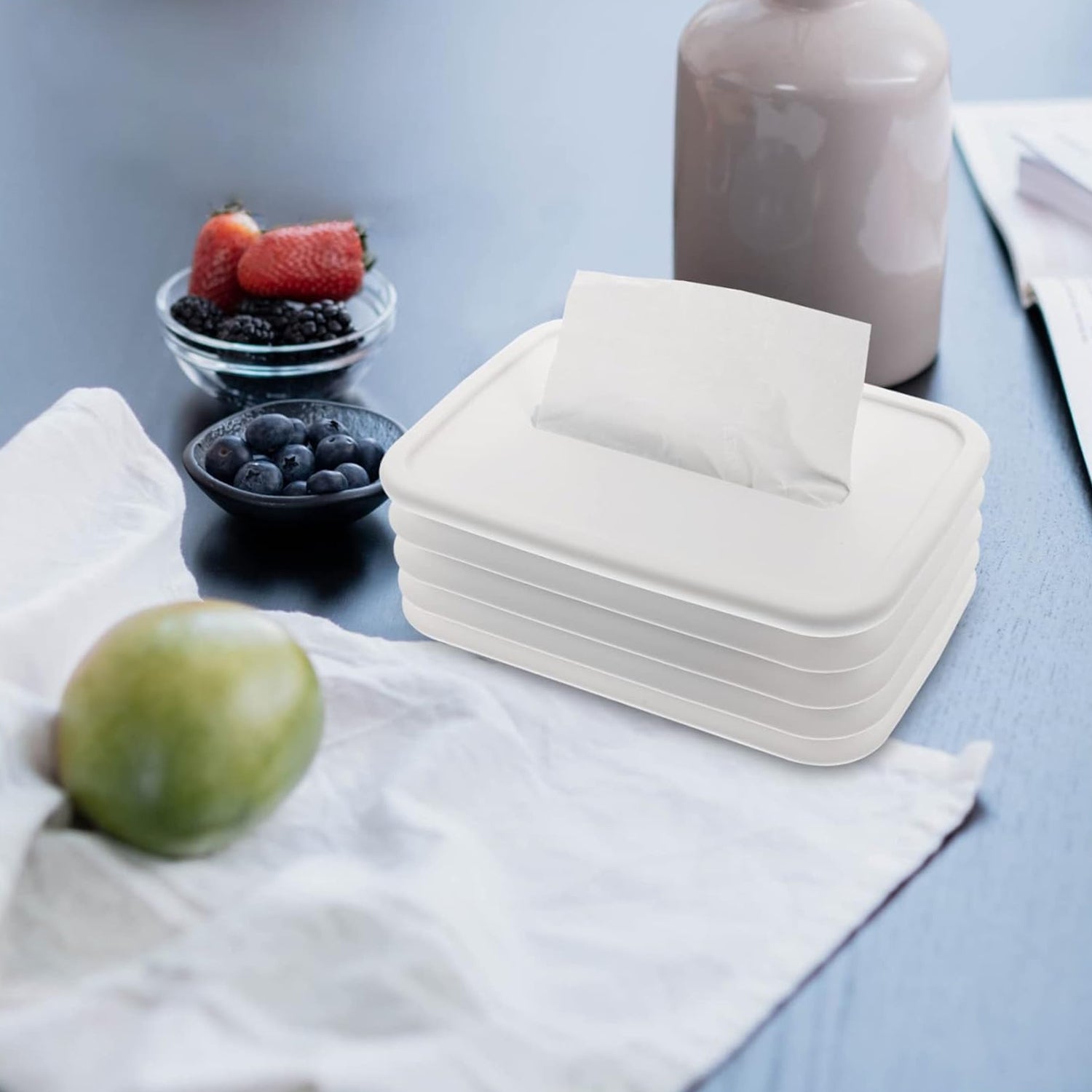 Wukusy silicone tissue holder for bathroom, office, or car; cylindrical cube design for easy tissue access and storage.