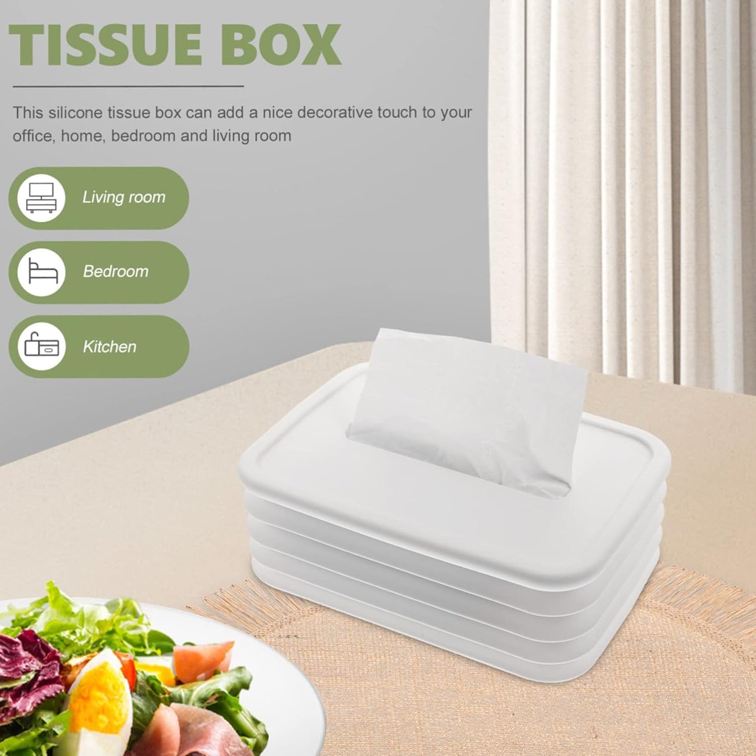 Wukusy silicone tissue holder with cube design, suitable for bathroom, office, bedroom, or car for easy tissue access.