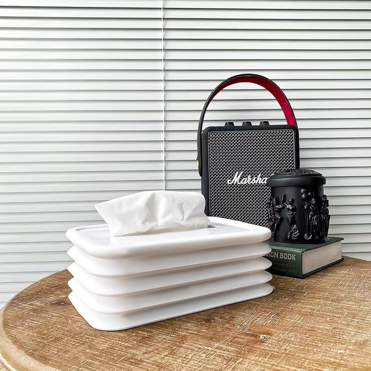 Wukusy silicone tissue holder in cylinder cube shape, ideal for bathroom, office, car, or bedroom tissue storage.
