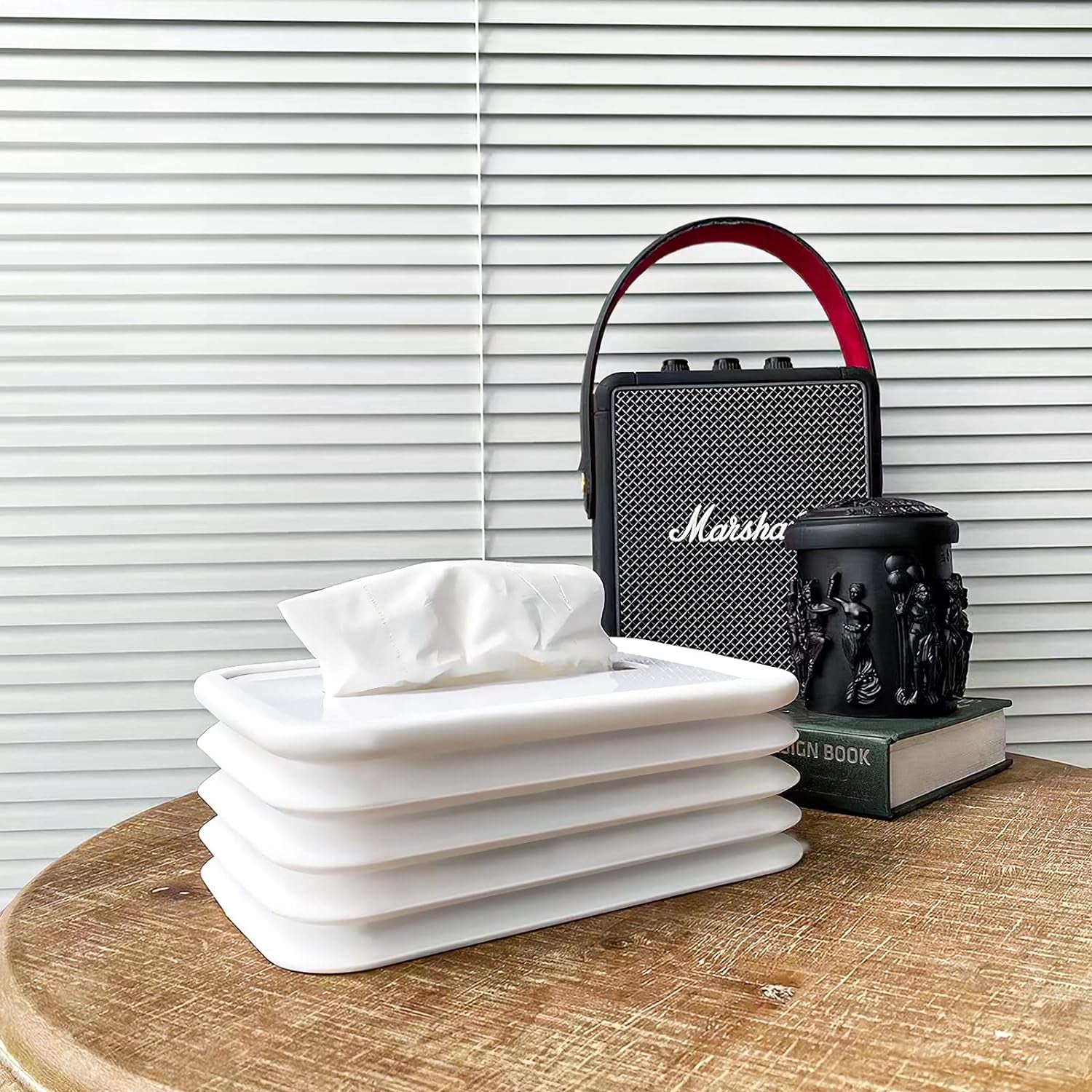 Wukusy silicone tissue holder in cylinder cube shape, ideal for bathroom, office, car, or bedroom tissue storage.