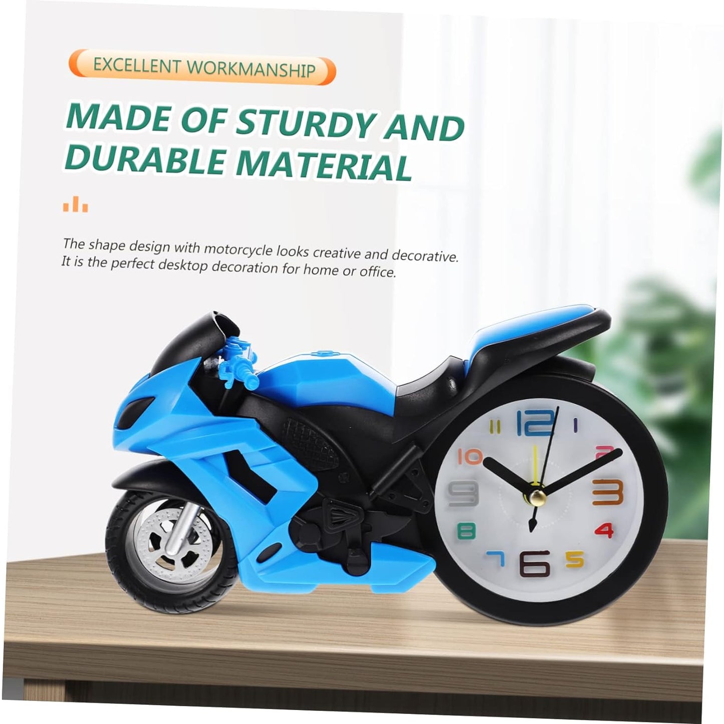 Wukusy retro motorcycle alarm clock with motorbike engine design, desktop decoration, ideal as a kids' gift or home decor.