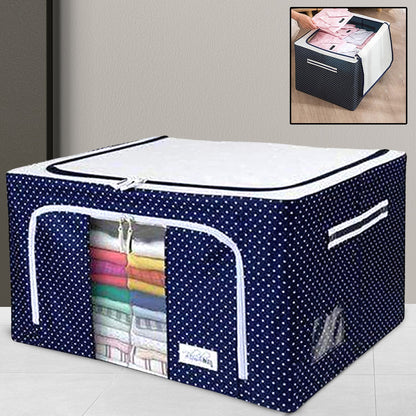 Wukusy foldable steel frame cloth storage box with handles, large capacity for bedding, blankets, toys, and clothing, 66-liter.
