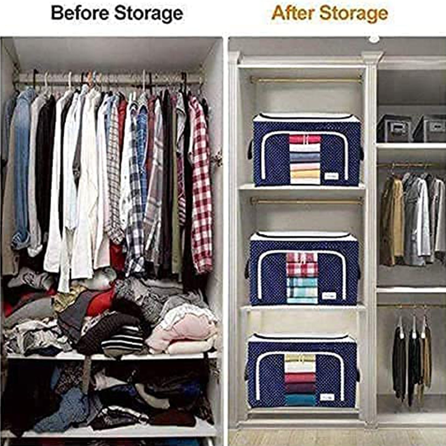 Wukusy foldable steel frame clothing storage box with handle, large 66-liter capacity for bedding, blankets, and toys.