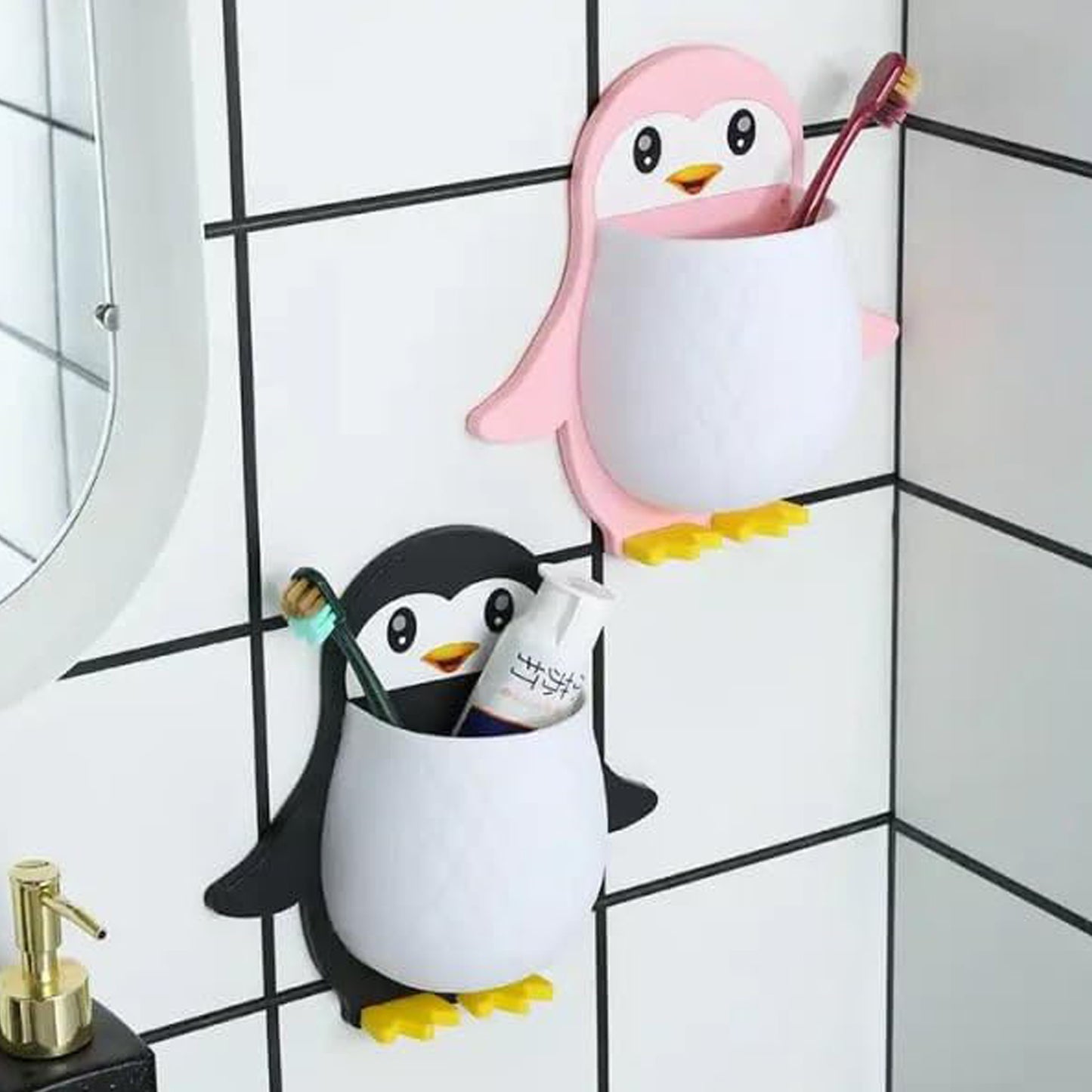 Wukusy Penguin Storage Box and Wall Mount for remote controls, electric toothbrushes, and universal controllers on a wall or nightstand.