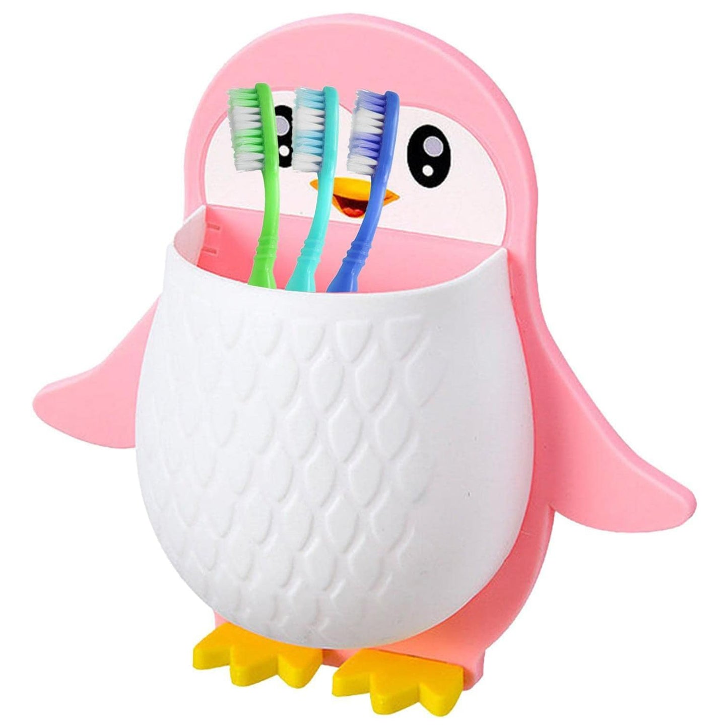 Wukusy penguin-shaped storage box for remote, electric toothbrushes, and controllers, wall-mountable plastic holder for home and office.