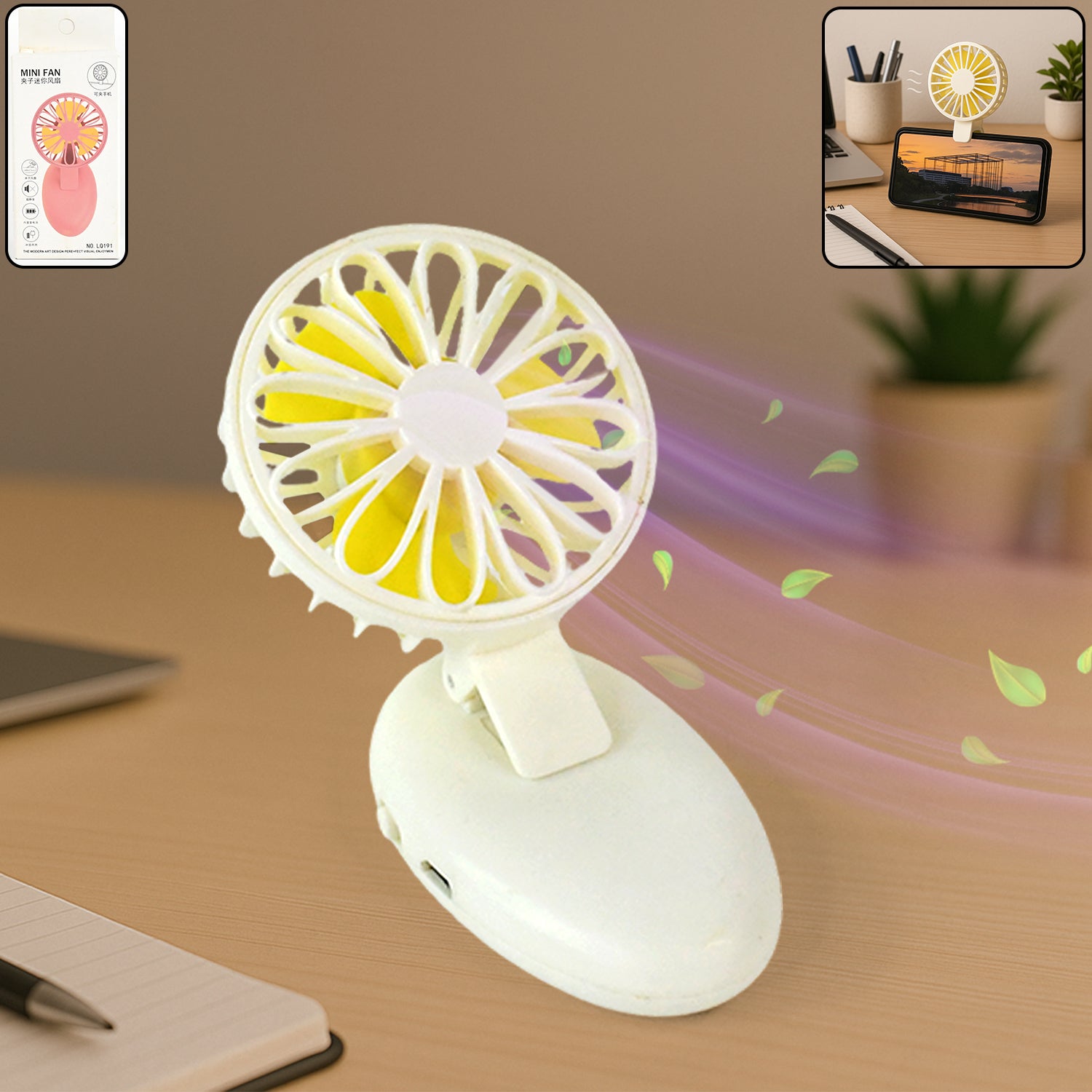 Wukusy mini USB handheld fan, portable rechargeable mini fan for home, office, travel, and outdoor use, black and compact design.