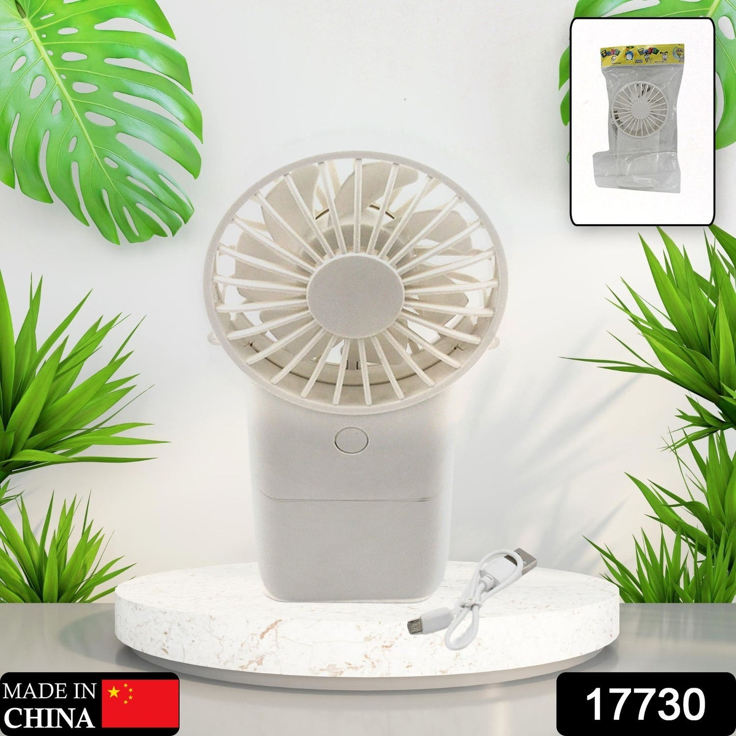 Wukusy portable handheld electric fan with 3 modes, USB rechargeable, compact mini fan for personal use and home improvement.