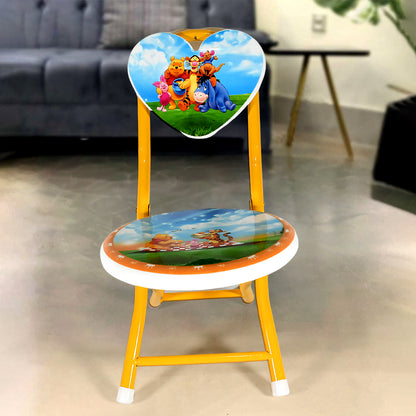 Wukusy heart-shaped kids folding chair with cartoon print, metal and fiber body, ideal for playrooms, schools, and outdoor activities.