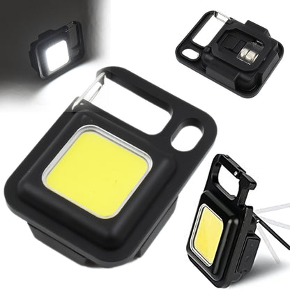 Wukusy LED keychain flashlight with folding bracket and bottle opener, ideal for camping, hiking, and emergency use.