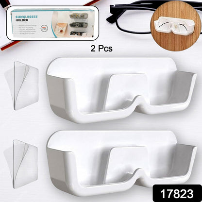 Wukusy wall-mount sunglass organizer with 2 storage boxes and double-sided adhesive stickers for bedroom or showcase display.