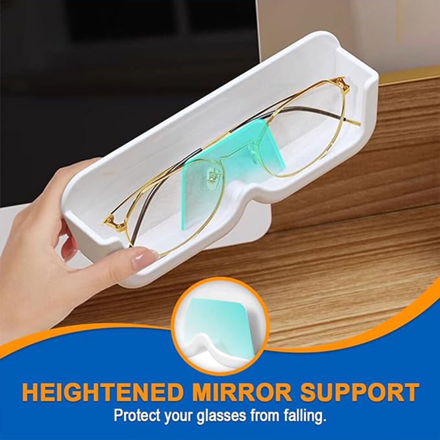 Wukusy wall-mounted sunglass organizer with two storage boxes and double-sided adhesive stickers for bedroom or showcase display.