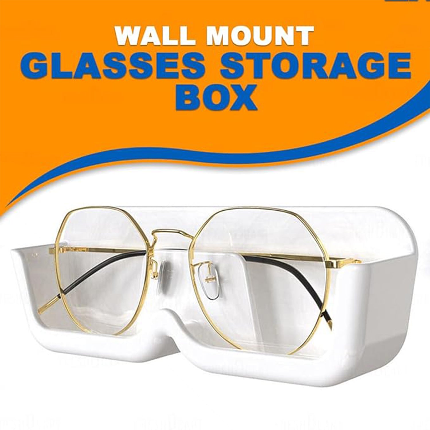Wukusy wall-mounted sunglass organizer with two storage boxes and double-sided adhesive stickers for bedroom or showcase display.