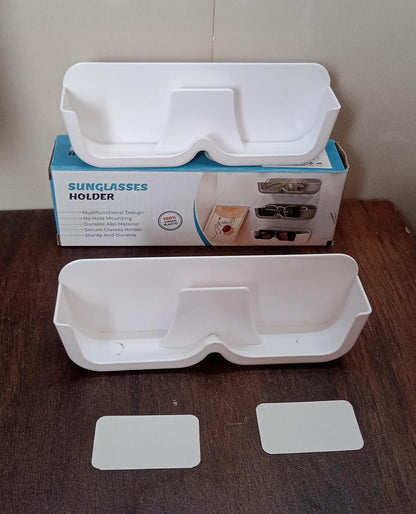 Wukusy wall-mount sunglass organizer with two storage boxes and double-sided adhesive stickers for bedroom or showcase display.