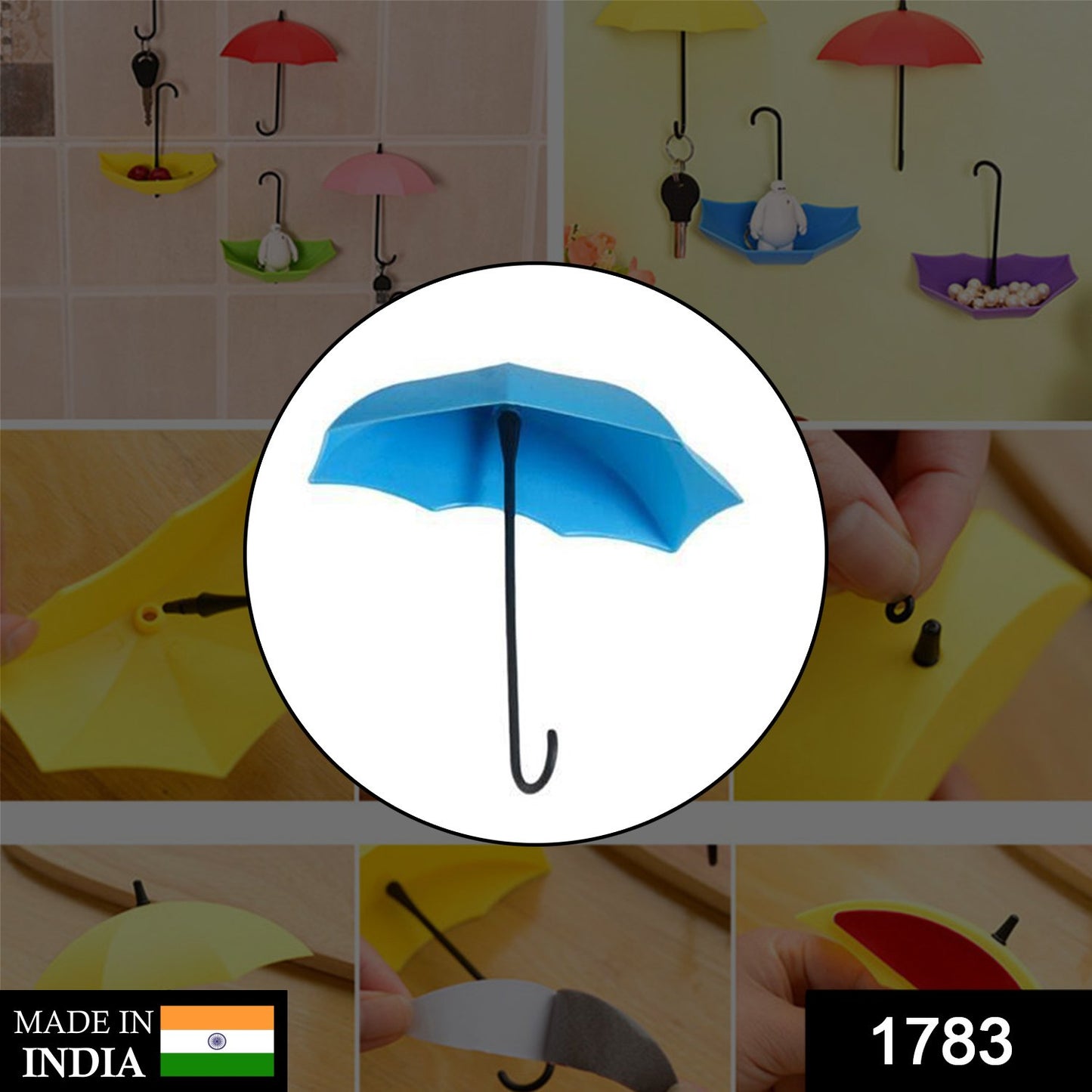 Colorful umbrella key holder by Wukusy, made for home organization, with vibrant design and multiple hooks for keys.