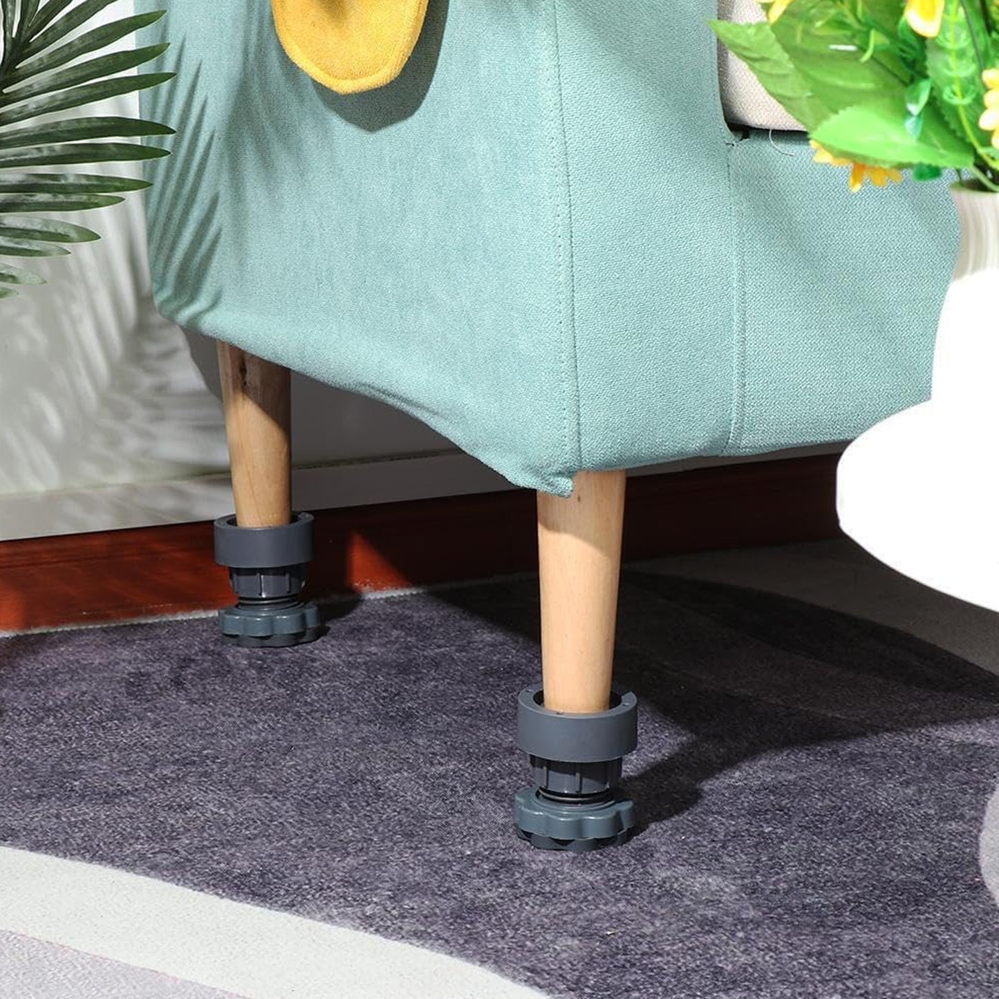 Set of four Wukusy plastic washing machine vibration pads with adjustable, non-slip support for anti-vibration and noise reduction.