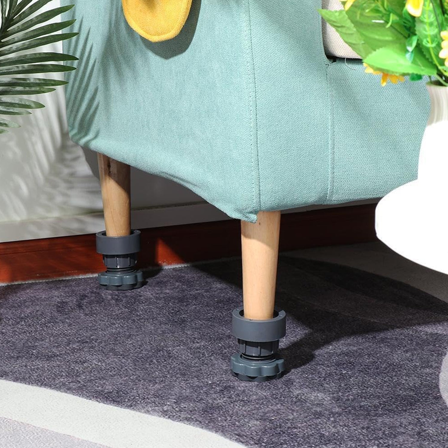 Set of four Wukusy plastic washing machine vibration pads with adjustable, non-slip support for anti-vibration and noise reduction.