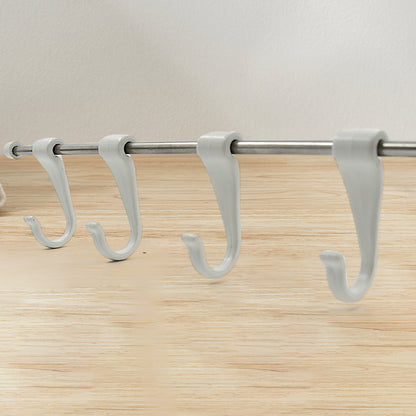 Wukusy stainless steel utensil hanger rail with 6 plastic hooks and 2 magic stickers, nail-free wall mount for kitchen organization