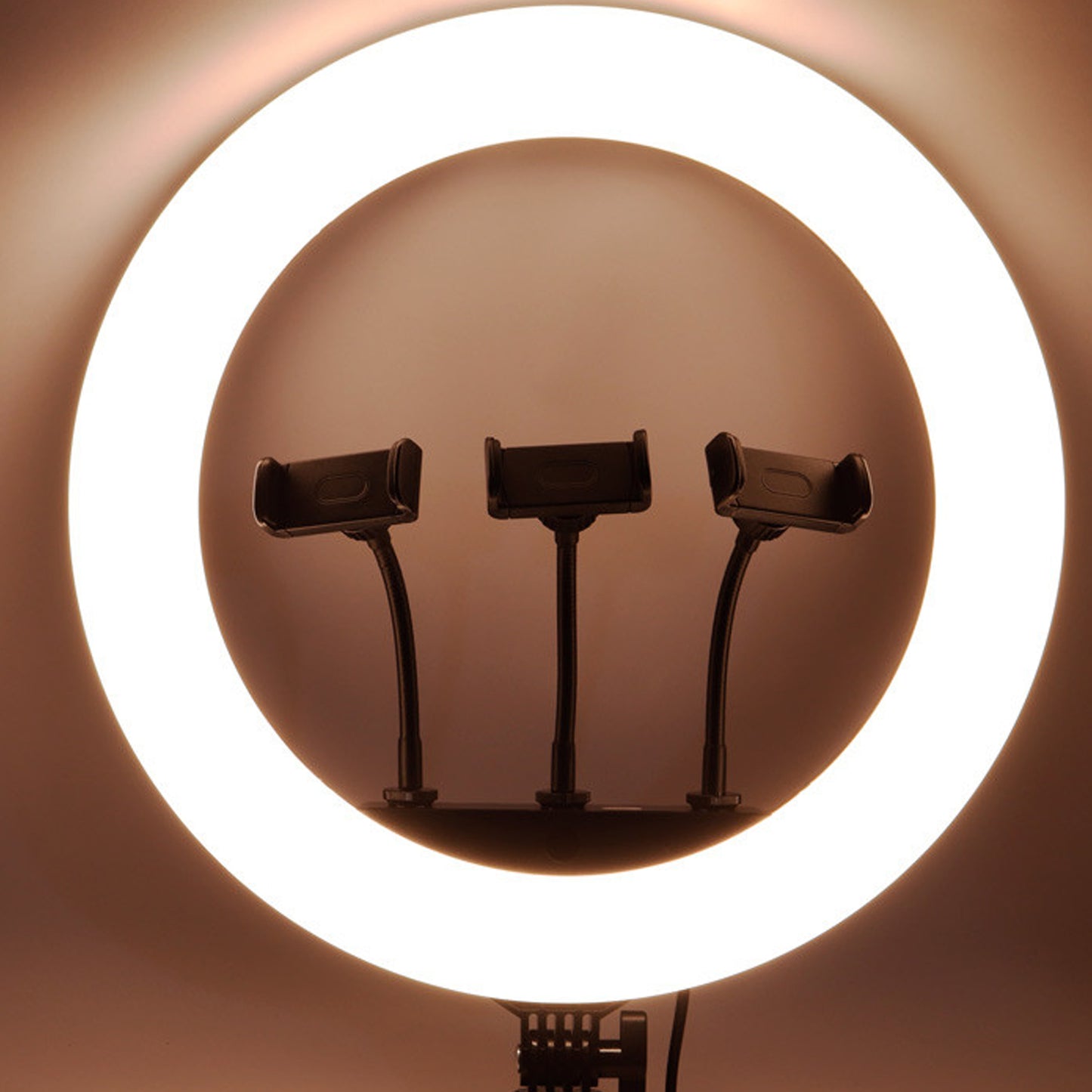 Wukusy 18-inch LED ring light with three color modes, three mobile holders, and remote control for home improvement and photography.